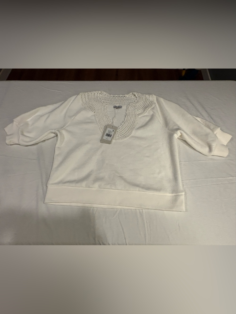Rails Cream Crochet-Trim Scoop Neck Sweater